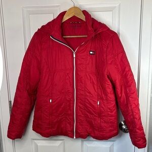 Tommy Hilfiger L Women's Vibrant Red Hooded Puffer Jacket
